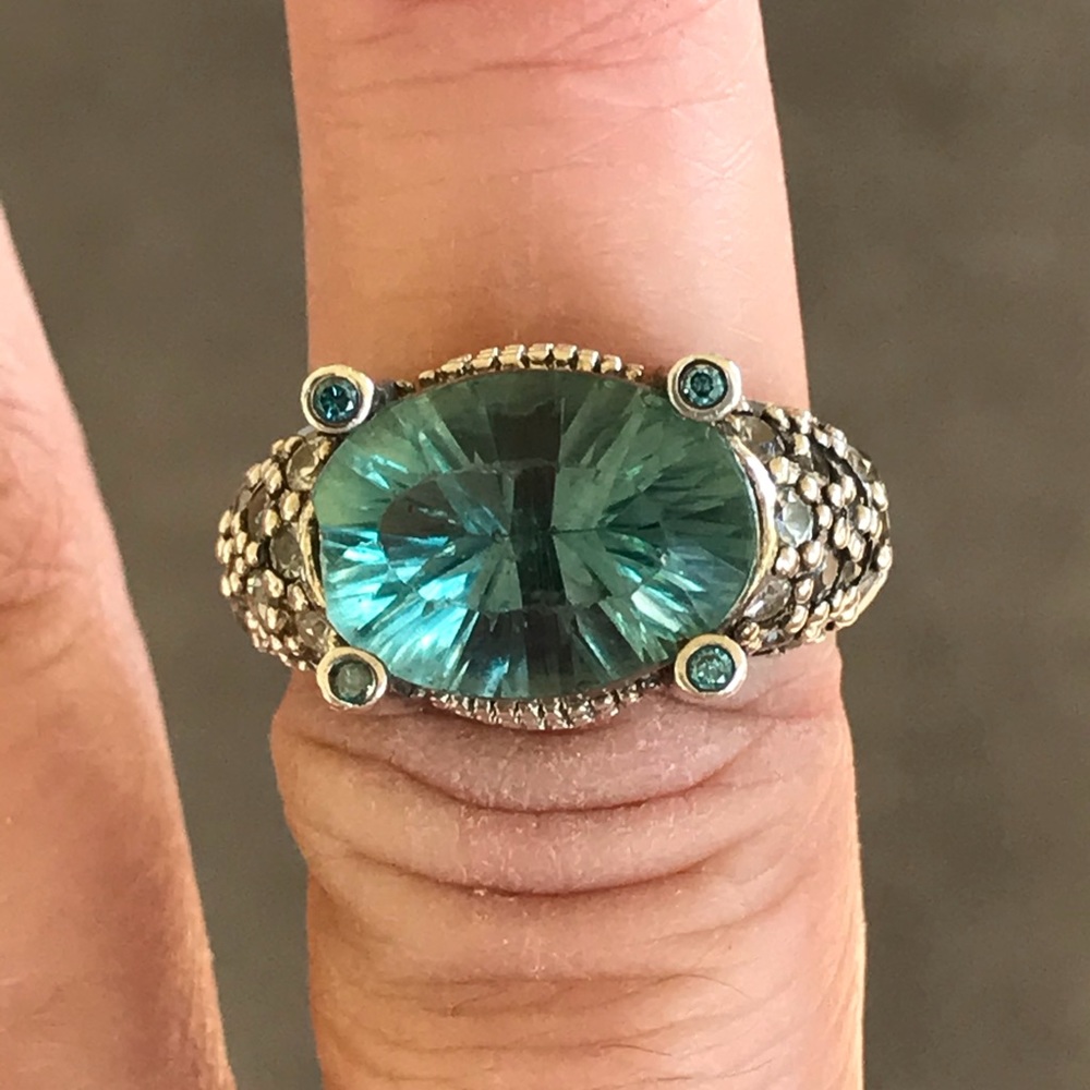 Blue Diamond & Green Fluorite Ring